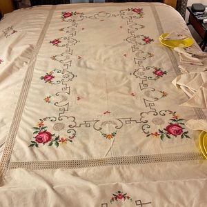 Large Floral Embriodered Table cloth.